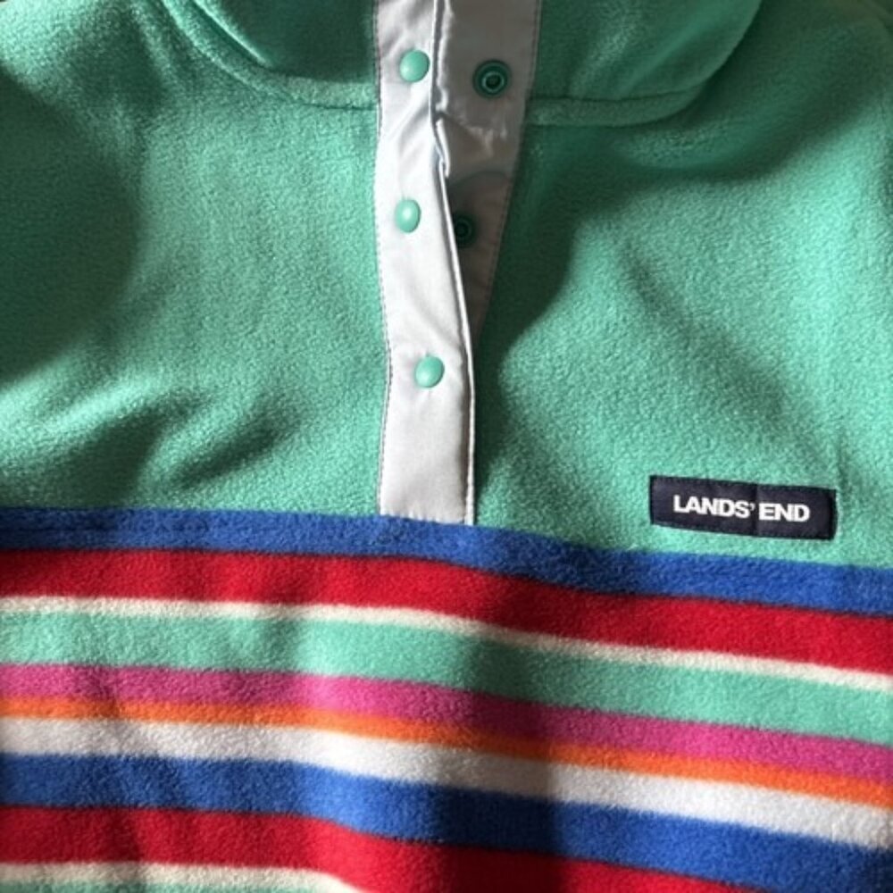 Lands End Pullover Snap Front Fleece Size XL Green Striped new item - Picture 4 of 6